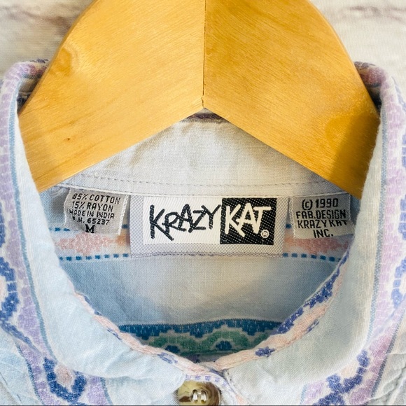 Krazy Kat Vintage 90’s Women’s Medium Shirt Pastel Western Boho Aztec Stripe - Picture 3 of 9